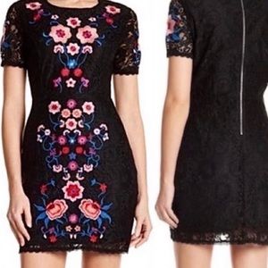 Romeo & Juliet Couture Black Floral Embroidered Lace Mini Dress Size M